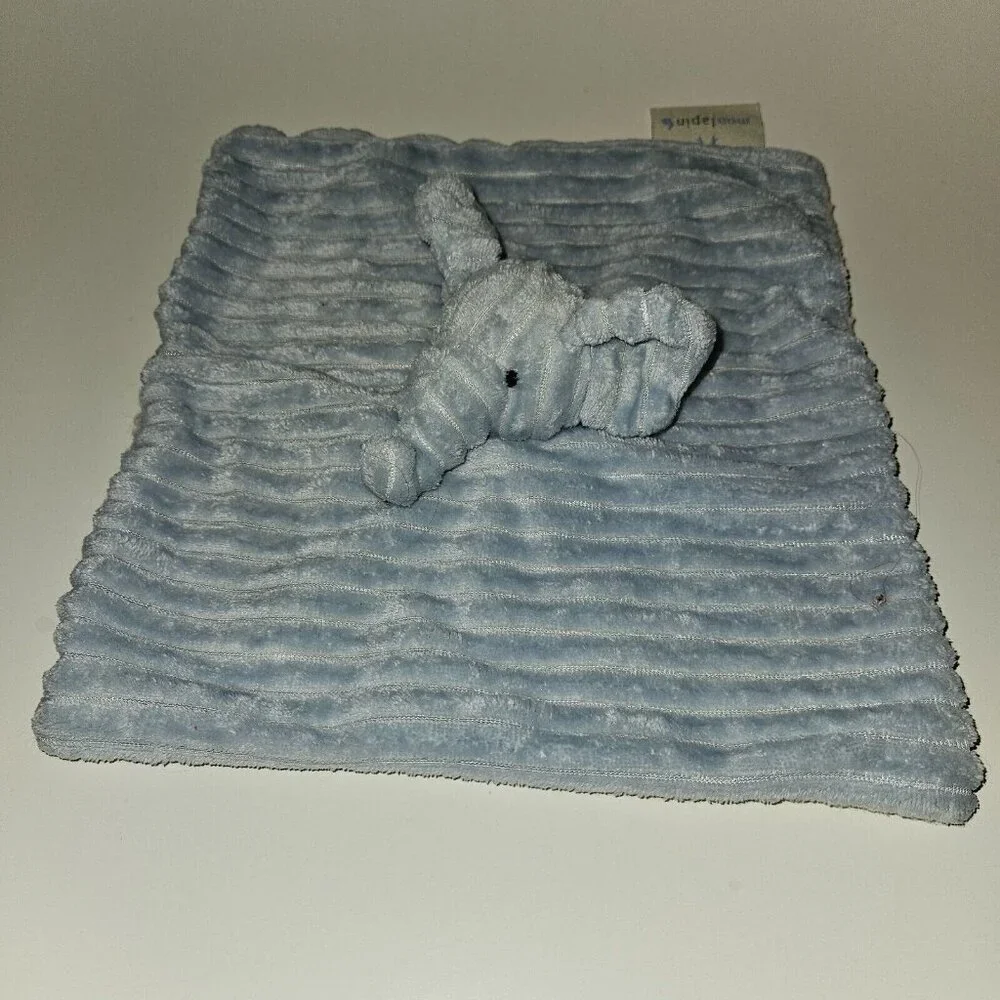Mon Lapin Blue Ribbed Elephant Plush Lovey Stuffed Baby Toy Sherpa READ